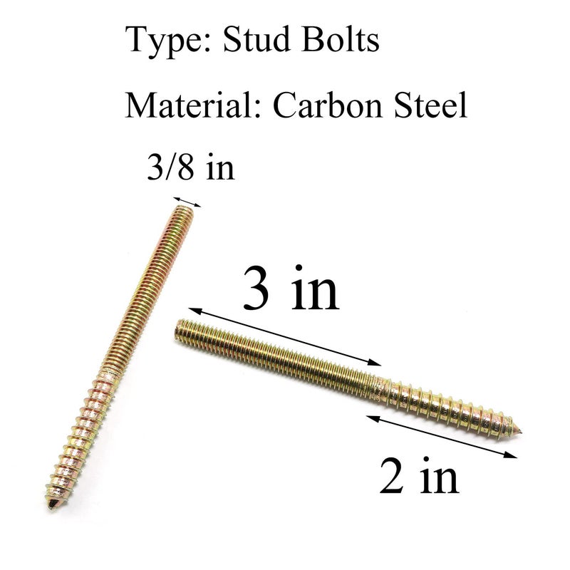 Pro Bamboo Kitchen 6pcs Self-Tapping Screw Hanger Bolts 3/8"-16 x 5 Hanger Bolts Double Headed Bolts for Furniture Wood Joint - Image 2